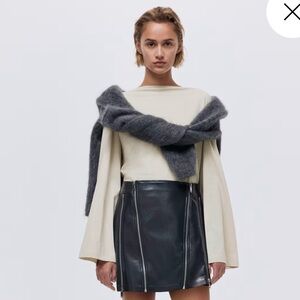 H&M Boat Neck CottonLong Sleeve Top - Beige, S